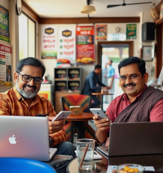 Men Discussing AI Chatbot Benefits For Businesses in India