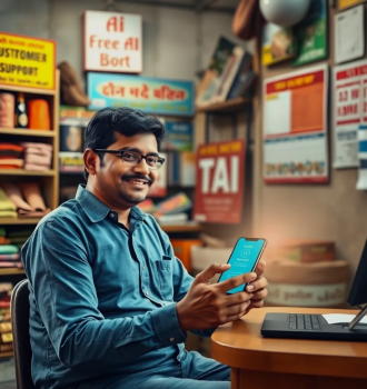 Man Using Chatbot App in Indian Store