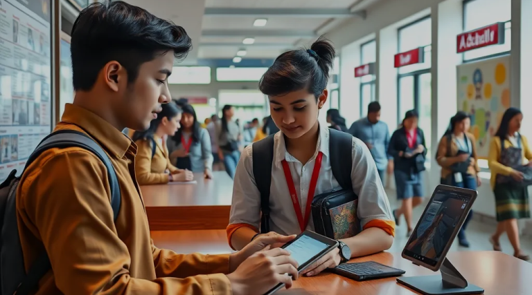Students Exploring AI Chatbot in Coaching Center