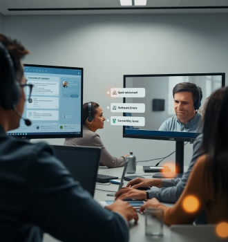 AI Agent on Screen During Tech Support Session