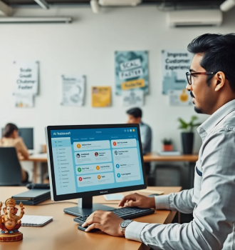 Man using AI Chatbot for Support in Office