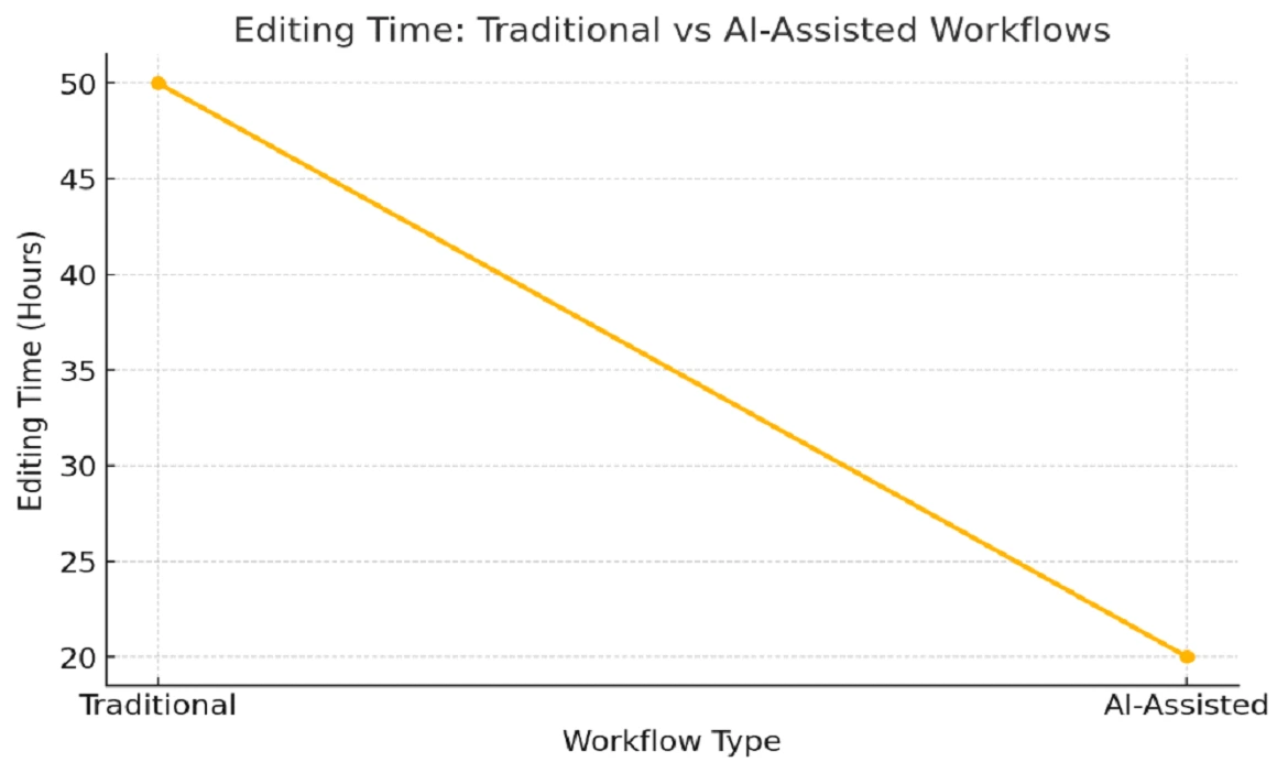 Comparison of traditional vs AI editing time in publishing